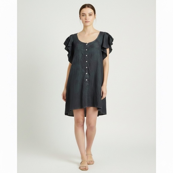 Hand Crafted Tops - Cotton Tie Dye Short Puffy Sleeve Tunic / Mini Dress - S